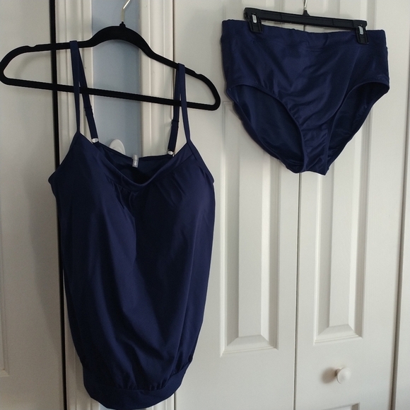 Lands' End Navy Two Piece Tankini Bathing Suit 12 - Picture 1 of 11